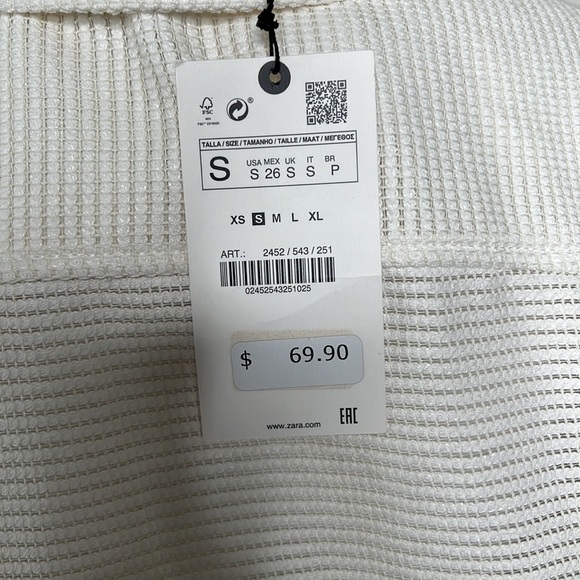 Zara Draped Cropped Top Oyster White Size Small - Picture 4 of 4